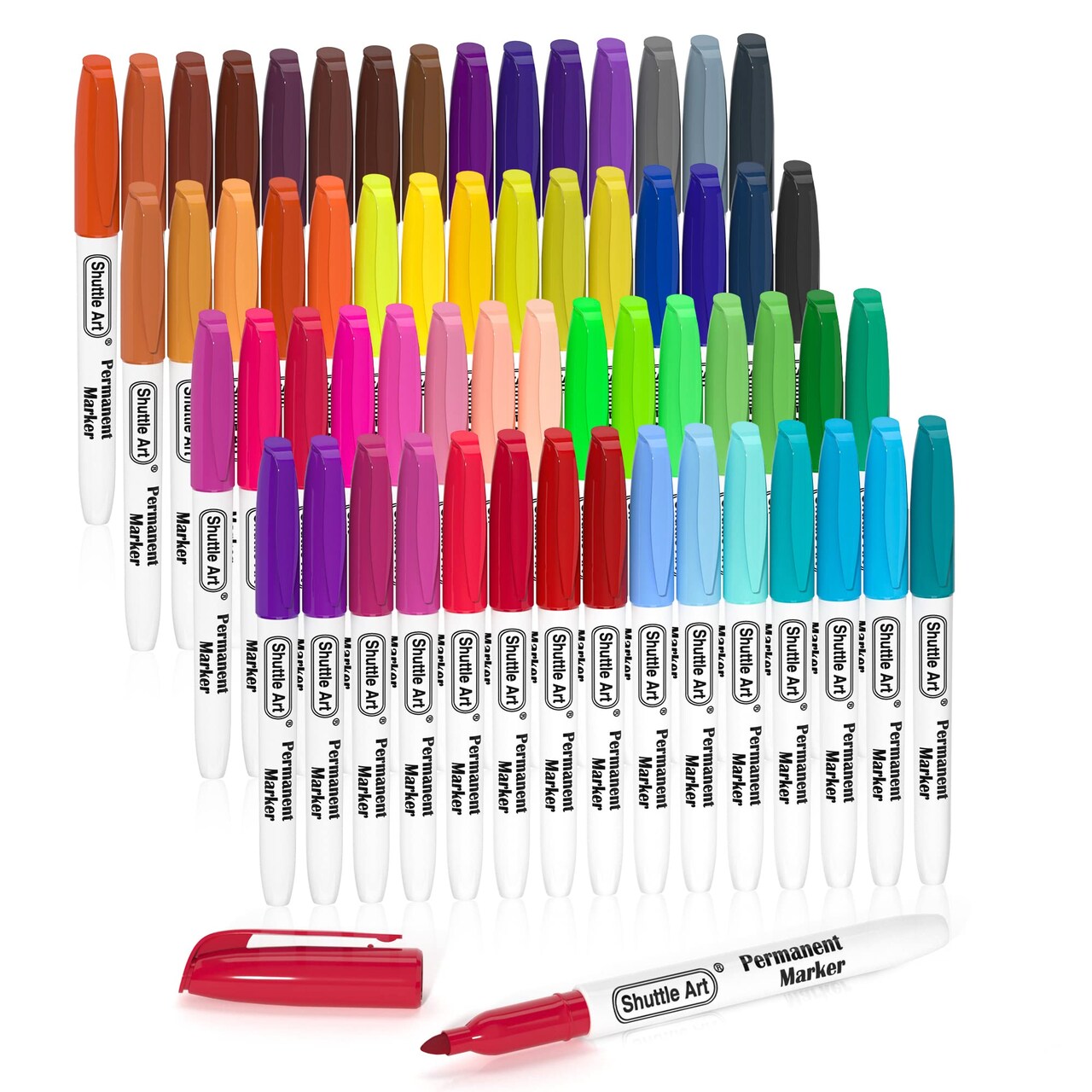Shuttle Art 60 Colors Permanent Markers, Fine Point, Assorted Colors, Works on Plastic,Wood,Stone,Metal and Glass for Doodling, Coloring, Marking